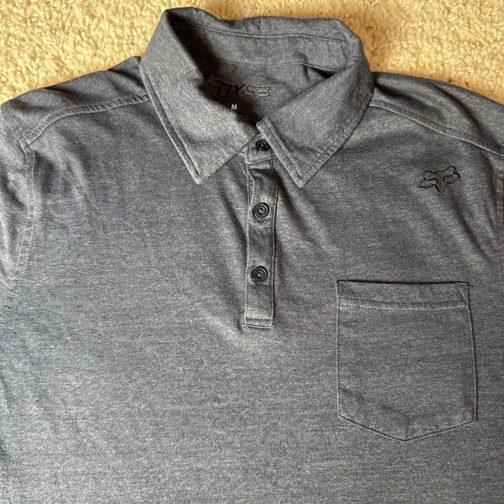 Fox Racing Polo Shirt Mens Size Medium Gray Short Sleeve Motorcycle Motto Active